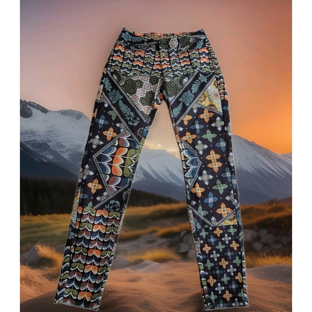 🌸Desigual Exotic Jeans Womens 30x31 Geometric Tapered Stretch Pants Boho Luxe
